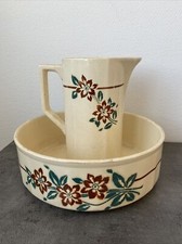 ancien set toilette broc cuvette ceramique saint amand adolphe fleur deco retro