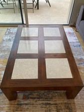 table basse design teck massif et marbre très bon état