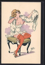 Carte Postale Artiste Femme Nue Avec Un Boa En Plumes