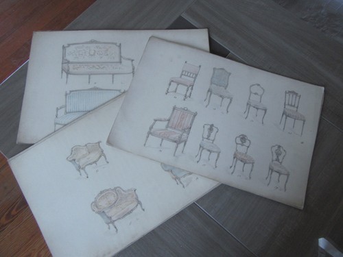 Lot dessins anciens - anciens, chaises
