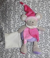 doudou et compagnie SOURIS Collector microfibre rose violet gris mouchoir blanc 