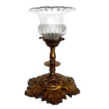 ANCIEN PLAFONNIER ROSACE BRONZE DORE AVEC TULIPE VERRE/CRISTAL TAILLE