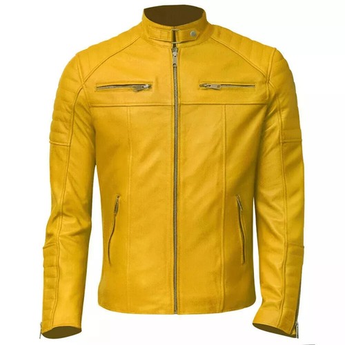 Veste moto jaune - jaune, cuir