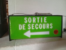 Enseigne lumineuse panneau Sortie de Secours ancienne, Automobilia