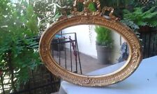 Miroir Encadré Ovale Noeud Ancien Résine dorée Style Louis XVI Art 