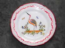 PETITE ASSIETTE AU HERON EN FAIENCE D'ART D'ANGOULEME LE RENOLEAU DIAM 22 CM