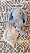 Doudou lapin bleu mouchoir blanc brodé mon doudou fleur Doudou et Compagnie