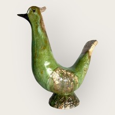 Poule en grès flammé céladon Art Déco, sculpture animalière France signée