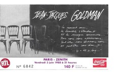 RARE / TICKET BILLET CONCERT - JEAN JACQUES GOLDMAN LIVE A PARIS 1988 COCA COLA