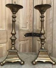 Paire de Pique Cierge Bronze XVII-XVIIIeme Haute Époque Bougeoir Eglise Ancien