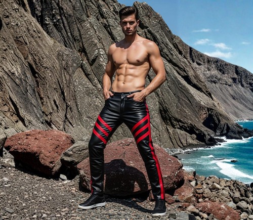 Pantalon homme cuir - pantalon, rayé