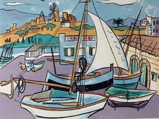 Belle lithographie moderne, le port Ibiza palma de Majorque, Renée  Aspe, 1960