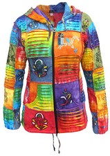 Coupe Rasoir Veste Psychédélique Vif Coton Patchwork Hippie Boho Lutin Capuche