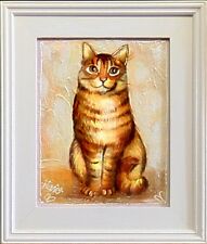 Chat - Peinture À L'Huile Peint à la Main Cadre Signé 32x27cm, Art Tableau Déco