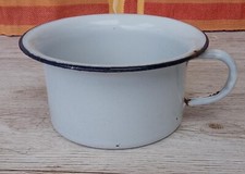 PETIT Pot de chambre ancien en tôle émaillée POUR ENFANT blanc liseré bleu