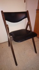 Ancienne chaise pliante pied compas bois Skaï Noir vintage