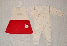 Vêtement bébé fille Absorba velours rouge & écru robe + combi 1 an 