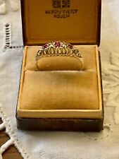 JARRETIÈRE 19eme Ancienne BAGUE RUBIS COUSSIN, DIAMANTS, OR 750 18K Numéroté