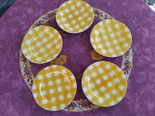 5 Assiettes à Dessert Faience Sarreguemines Modèle Nappe Art Déco Jaune 20,5cm