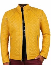 Veste en cuir jaune pour
