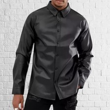 Style De Rue: Chemise Noire En Cuir À Boutons Pour Homme Style Biker
