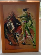 tableau huile sur panneau Patrick Macé Le Torrero Et Le Taureau La Corrida