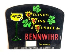 Ancienne Plaque pub Carton feutré Publicitaire Grands vins d'Alsace BENNWIHR