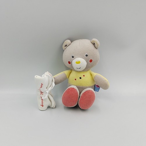 Doudou ours gris - jaune, rouge