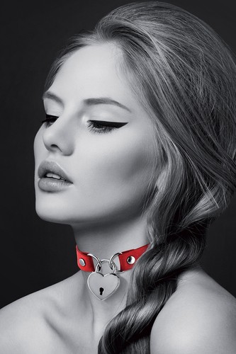 Collier rouge cadenas - , coeur