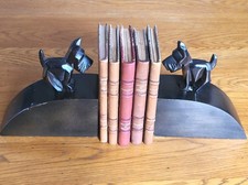 Paire de Serre Livres en Bois Chiens Scottish Terriers Art Déco Bibliothèque 