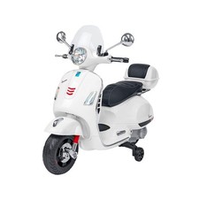 Moto Électrique Scooter Enfants Vespa GTS Super 12V Blanc Topcase MP3 Lumières