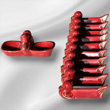 Vintage French Set of 10 Majolica Ducks Knife Rests and Salt&Pepper Tray ,1950