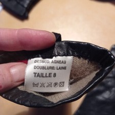 Gants vintage en cuir d'agneau noir doublé laine pour femme Taille 8