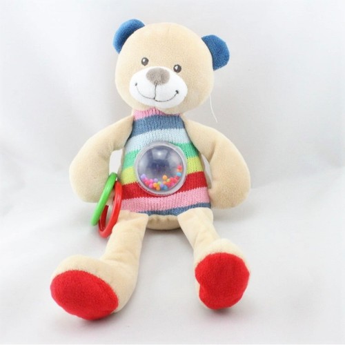 Doudou ours beige laine bleu