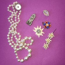 Joli Lot De Bijoux Anciens 6 Pièces État Voir Photos Email, Strass, Perles