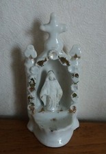 ancien bénitier de chevet - voyage à poser/porcelaine blanche & biscuit/oratoire