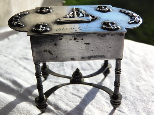 Old silver metal stamp - metal, box
