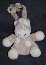 ?Peluche Doudou Vache TIGEX Beige Blanc Attache Tétine 15 Cm Assis TTBE