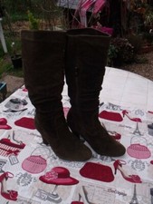 Botte vert kaki cavalière sexy T 36 croute de Dain "milady" 