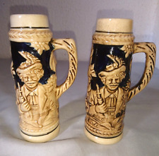 ANCIEN SALIÈRE ET POIVRIÈRE EN FAÏENCE CRAQUELÉ motif CHOPE DE BIERE 1970-1980
