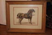 TABLEAU LITHO ? AQUARELLE ? REHAUSSEE ? ENCADREMENT BOIS