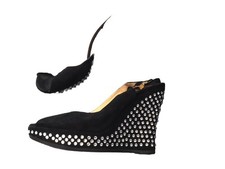 Authentique Sandales compensées Daim Noir Strass Ballin 40