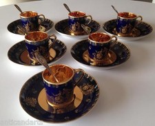 Série 6 tasses porcelaine Paris Limoges Moka et cuilléres argent massif