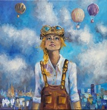 Toile originale de NOLAC 50X50 les yeux dans le ciel et les pieds sur terre