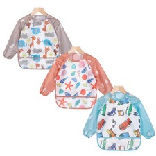 3PCS Bavoirs Manches Longues Etanches Blouse Peinture Tablier d'Alimentat 