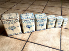 ANCIENNE SÉRIE 6 BOITES TOLE LITHOGRAPHIEE DAMIERS LUSTUCRU Bleus et Blancs 1900