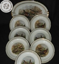 Porcelaine de Vierzon : x7 assiettes + 1 grand plat décor GIBIER DE CHASSE