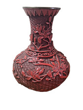 Vase à fleurs chinoises vintage/antiques et cinabre rouge d’oiseau