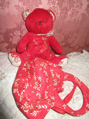Doudou peluche ours rouge - peluche,