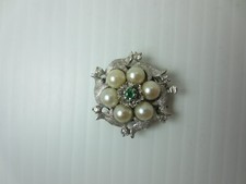 Vintage 14k or Blanc Émeraude Perle et Diamant Fermoire pour 3 Strand Collier